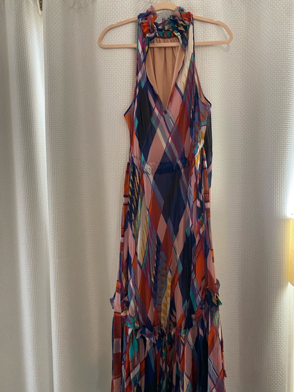 Multicolor Printed Maxi Dress with Waist Tie - Picture 3 of 4